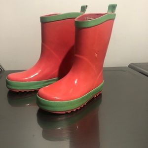 Pink and green rain boots size 10